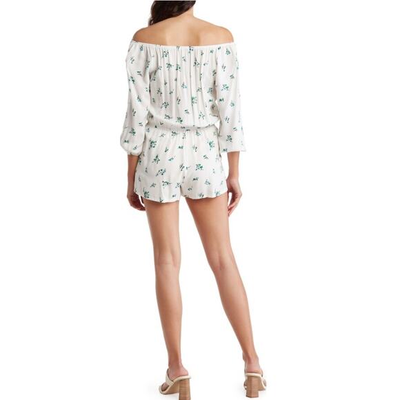 NEW LOVE ADY White Printed Off The Shoulder One-Piece Romper Size S - Picture 2 of 5
